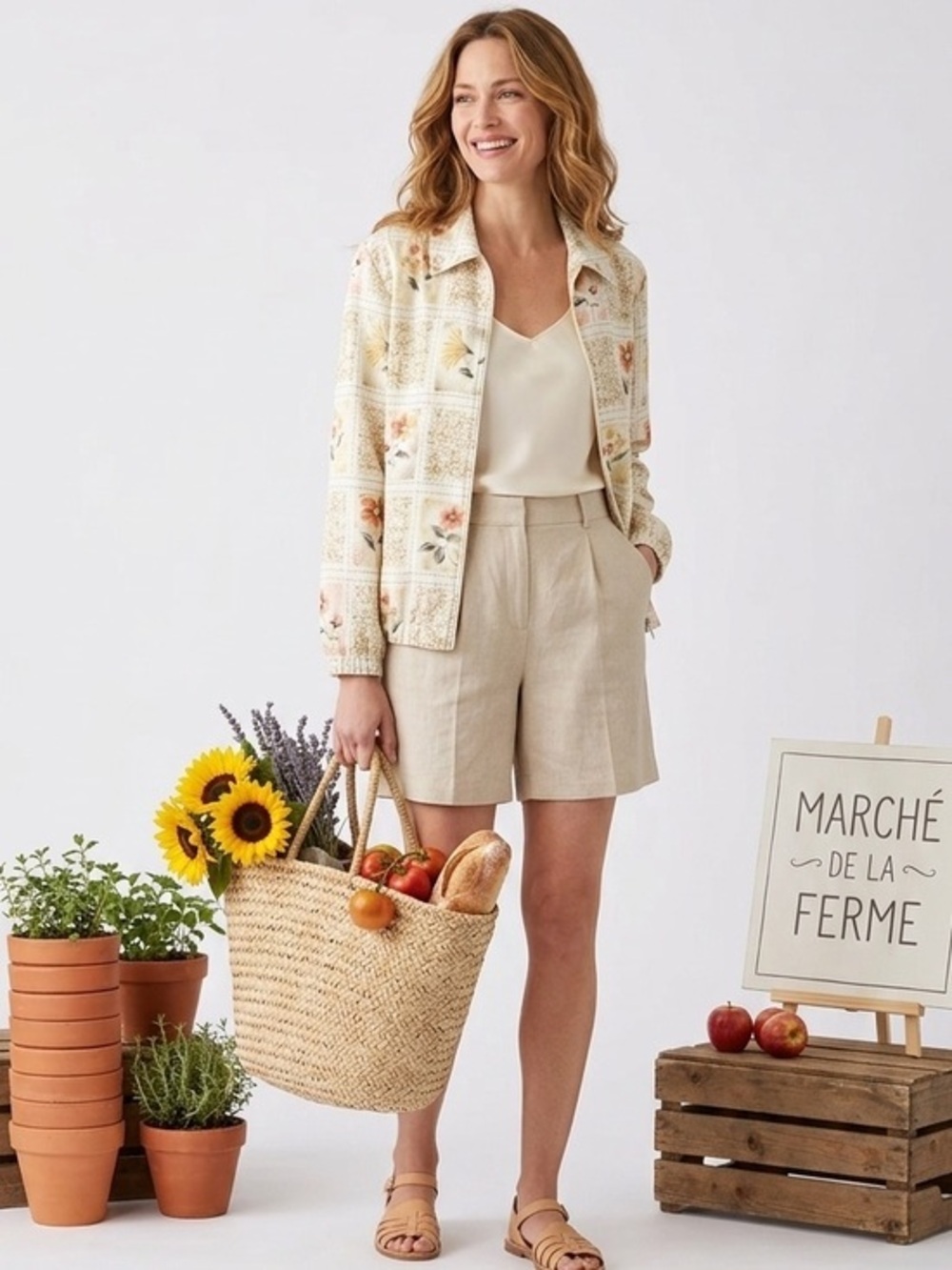 Alfred Dunner Cream Floral Print Jacket with Pink & Green Accents Size 10